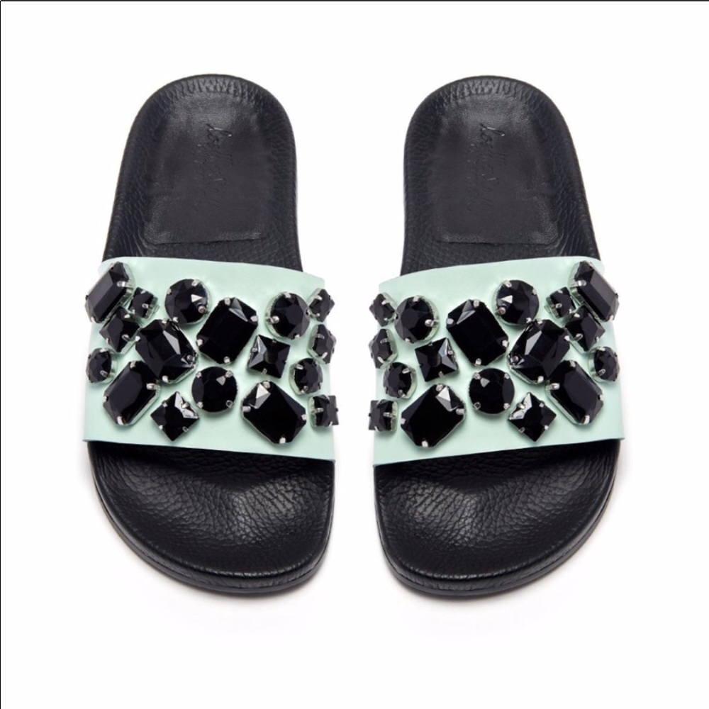 Randall Loeffler Mint & Black Jeweled Slides